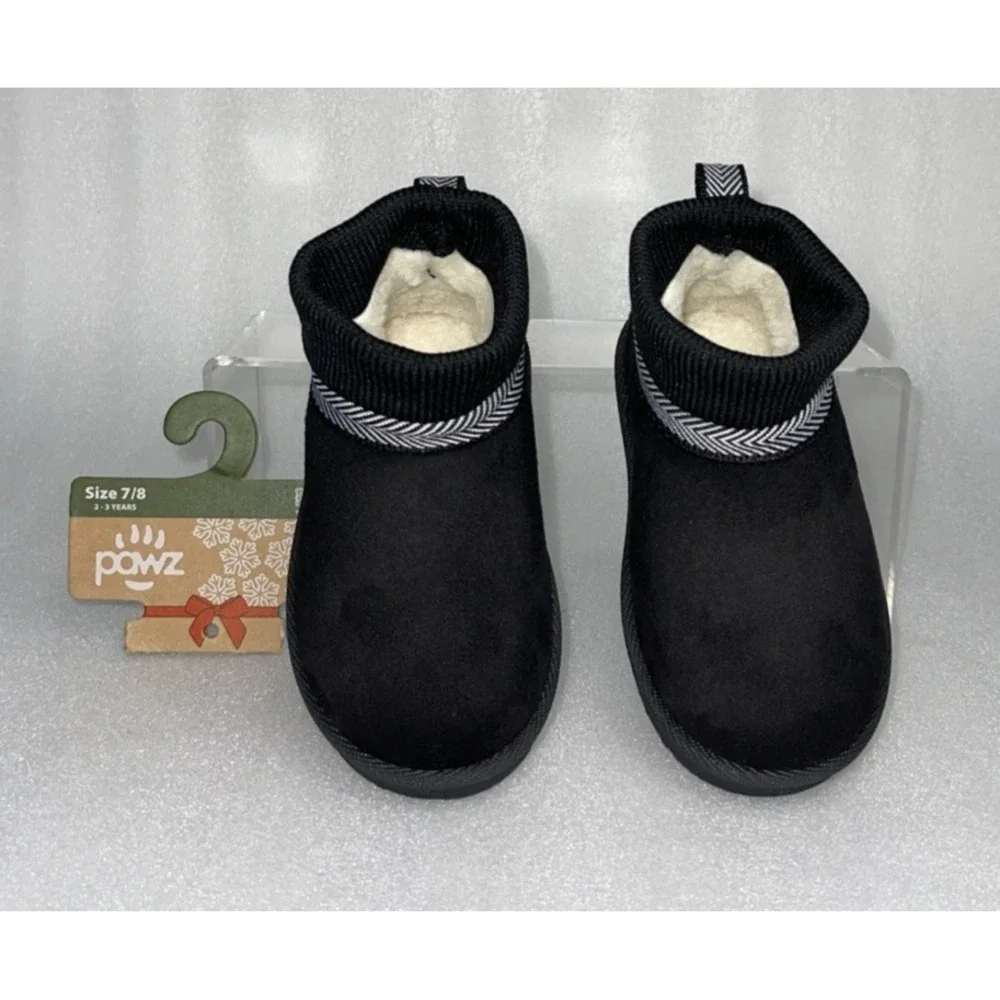 Pawz by Bearpaw Toddler Size 7/8 Fleece Lined Faux‎ Fur Slipper Boots Black NEW